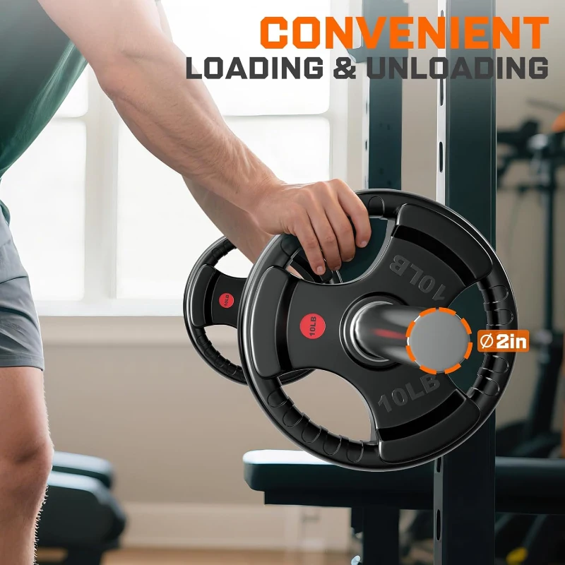 XDDIAS 260 lb Olympic Rubber Bumper Plate Set – 2-Inch Barbell Plates with Easy-Grip Handles and Steel Ring Insert