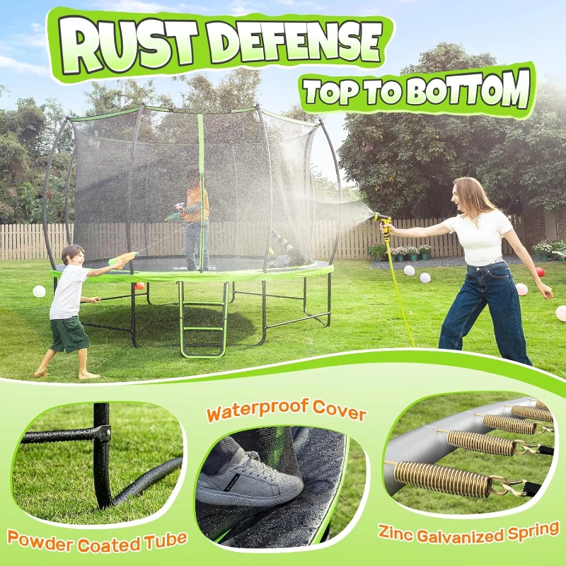 BCAN 8ft/10ft/12ft/14ft/15ft/16ft Safety-Enclosed Recreational Trampoline with Ladder — ASTM F381-16 Approved — Outdoor Trampoline for Kids & Adults