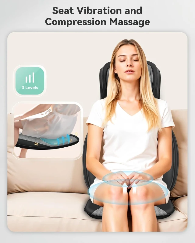 Snailax Shiatsu Neck & Back Massager with Heat - Adjustable-Height Neck Rollers, Vibration and Upgraded Kneading Compression Chair Pad for Home & Office