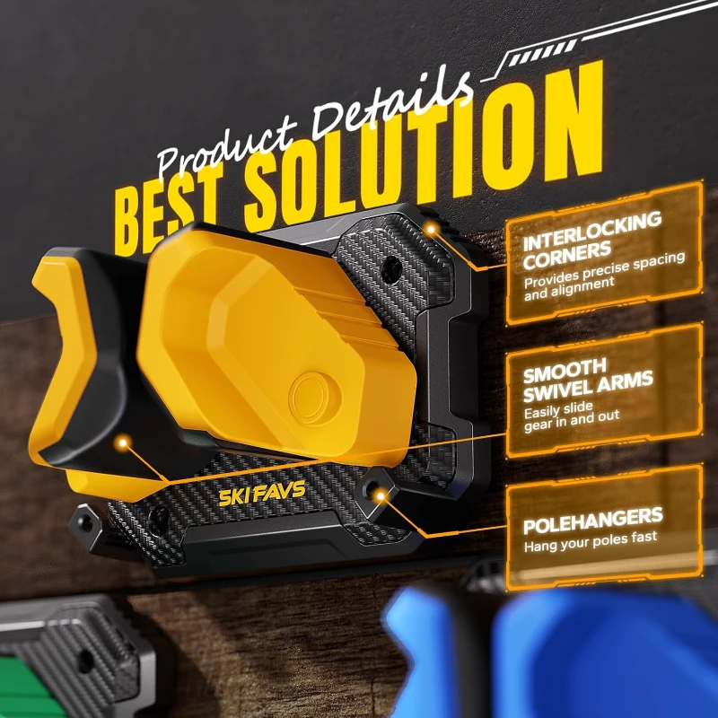 Skifavs Ski & Snowboard Wall Rack - Fits Any Ski/Board, Damage-Free Storage, Yellow (6-Pack)