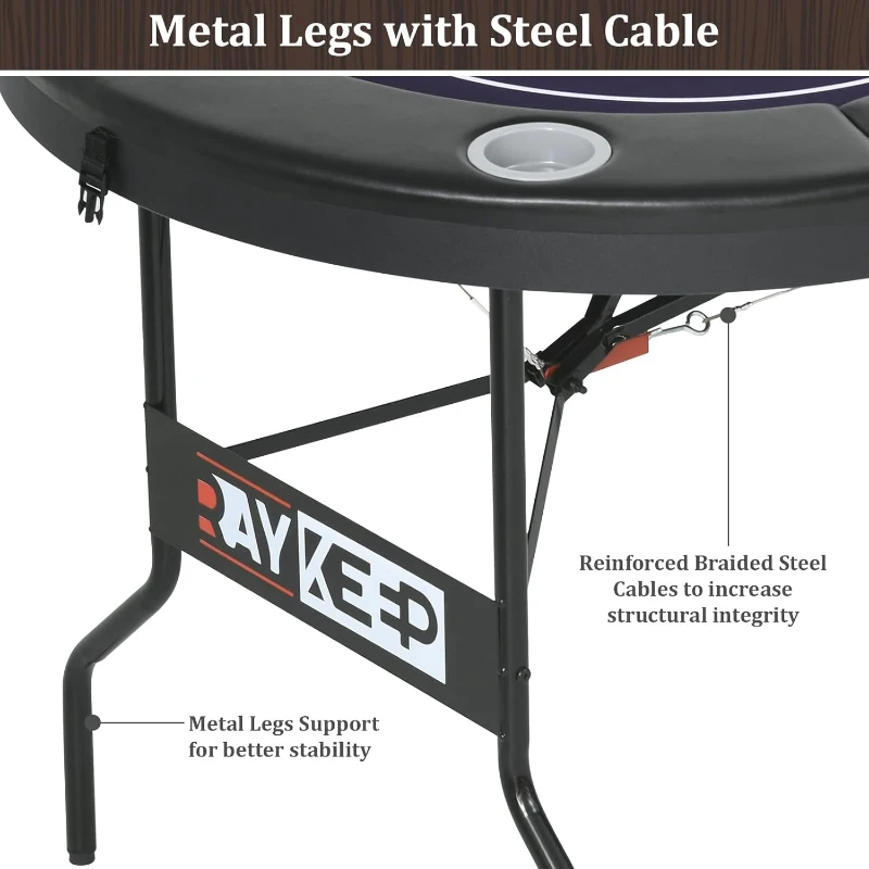 71-Inch Folding Poker Table for 6-8 Players — Portable Casino-Grade Felt Table with Collapsible Legs, Padded Rails and Deep Cup Holders for Texas Hold'em & Blackjack