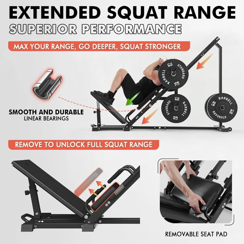 GMWD DD07 2-in-1 Leg Press & Hack Squat Combo with Linear Bearings, 45° Leg Press, Weight Storage – Professional Home Gym Machine