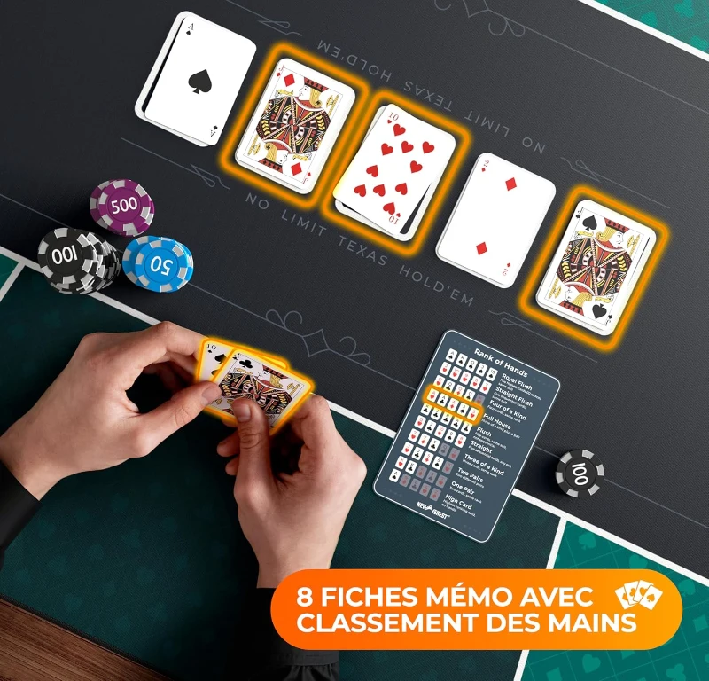 Newverest 70"" x 35"" Poker Table Top — Texas Hold'em Mat for Up to 10 Players with Zipper Storage Bag, 8 Coasters & Gift Box