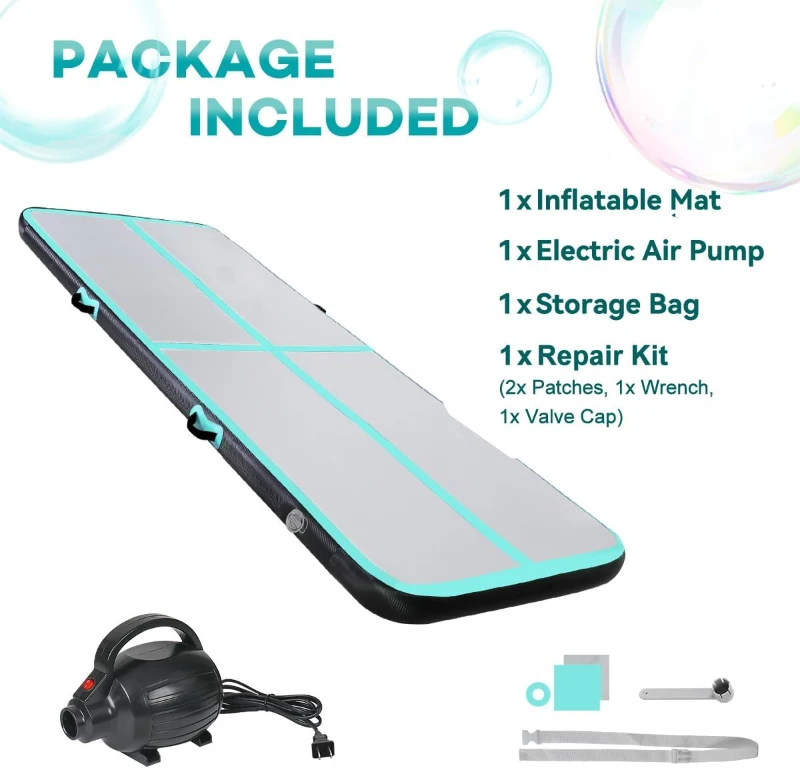 Portable Inflatable Gymnastics Air Track — 6ft/10ft/13ft/16ft/20ft, 4in or 8in Thickness with Included Electric Pump — Ideal for Training, Cheer, Yoga, Pool and Beach