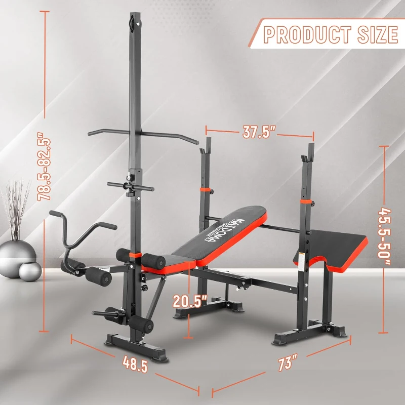 MAIDOMA 1500 lb 8-in-1 Olympic Weight Bench Set with Leg Extension/Curl, Preacher Pad, Barbell Rack & Safety Catches — Foldable Home Workout Bench (US Stock)