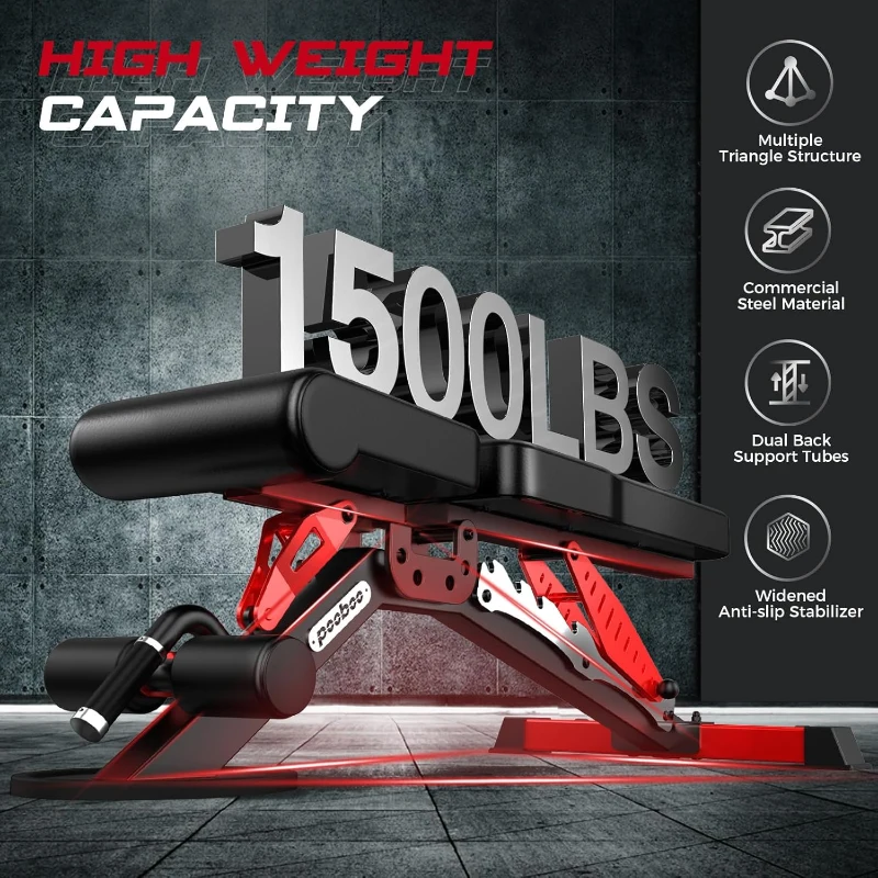 Pooboo Adjustable Weight Bench for Home – Heavy-Duty Strength Training Bench 1500 LBS Capacity, Flat/Incline/Decline for Full-Body Workouts