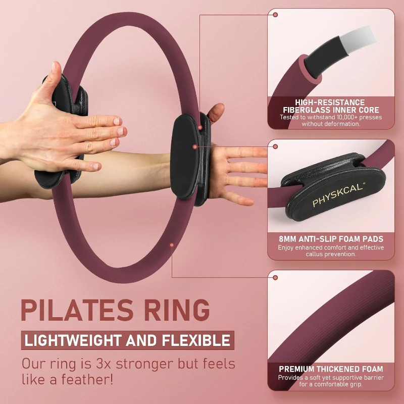 Home Pilates 15"" Ring Kit with Core Ball + 3 Mini Bands & 2 Flex Bands — Pilates Mat Essential by PhysKcal