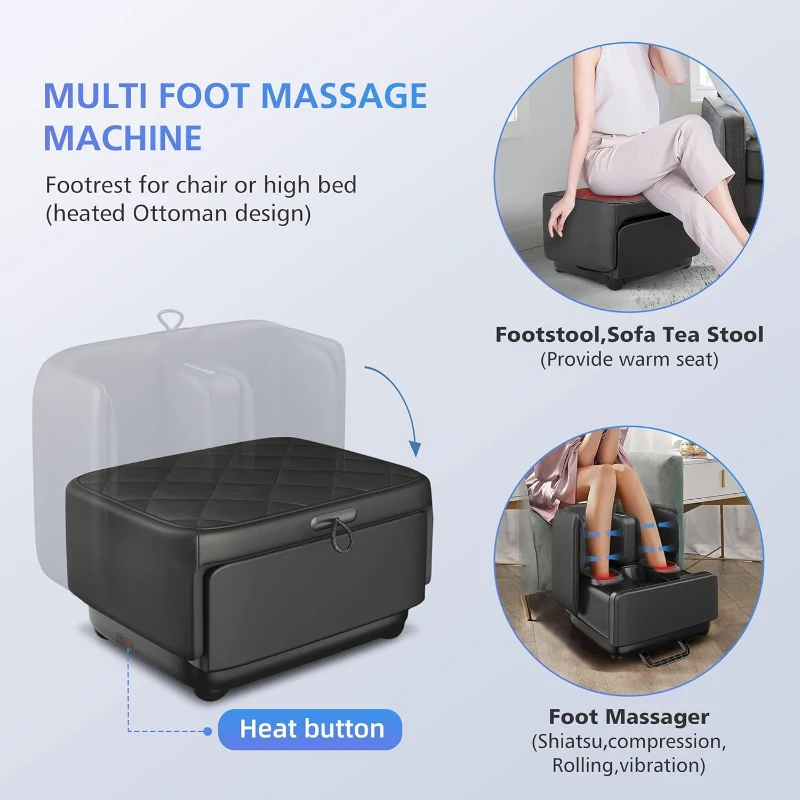 COMFIER 2-in-1 Foot & Calf Massager - Foldable Heated Ottoman with Shiatsu, Kneading, Vibration & Compression for Feet, Ankles, Calves (Fits up to Men’s Size 13)