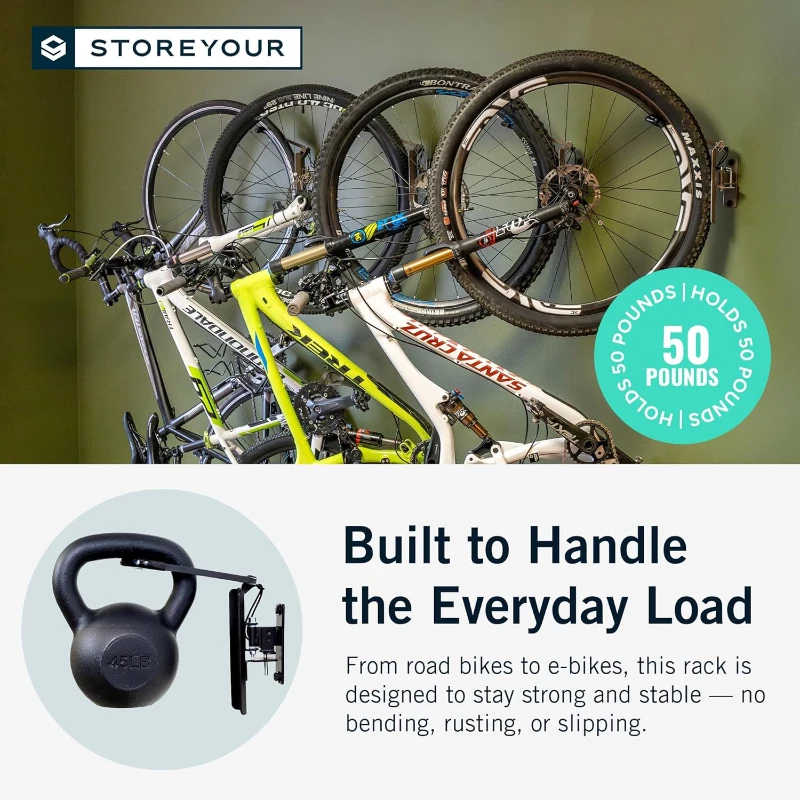 StoreYourBoard Wall-Mounted Swivel Bike Rack – 120° Rotating Vertical Garage Hanger with Stopper for Kids and BMX Bikes