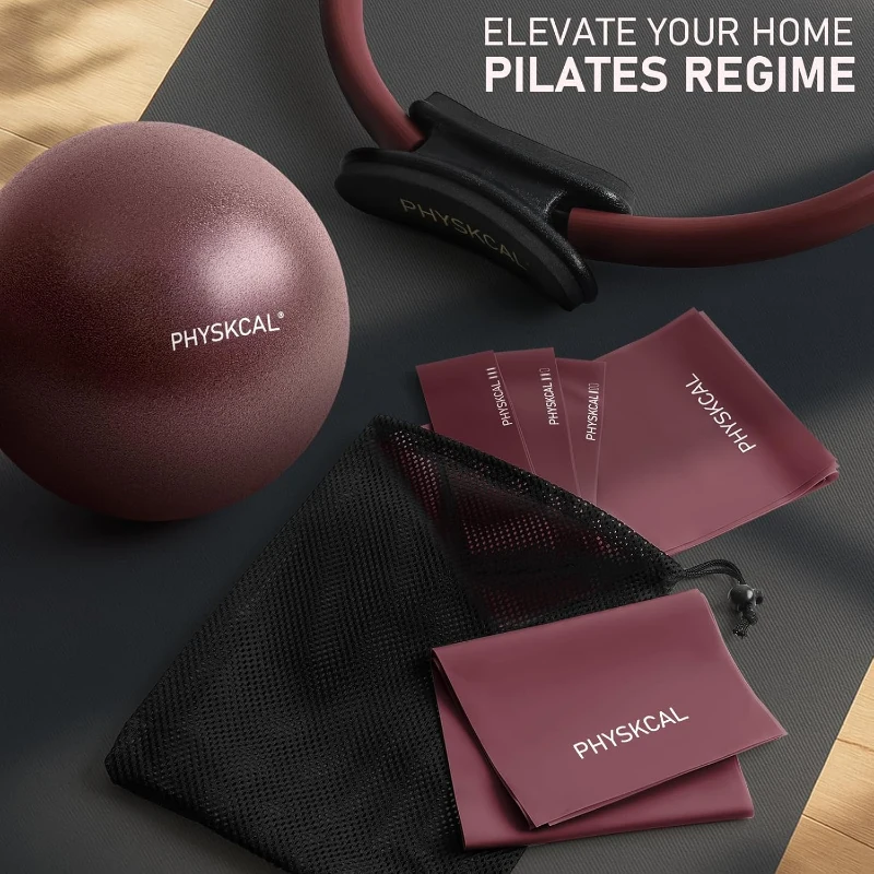 Home Pilates 15"" Ring Kit with Core Ball + 3 Mini Bands & 2 Flex Bands — Pilates Mat Essential by PhysKcal