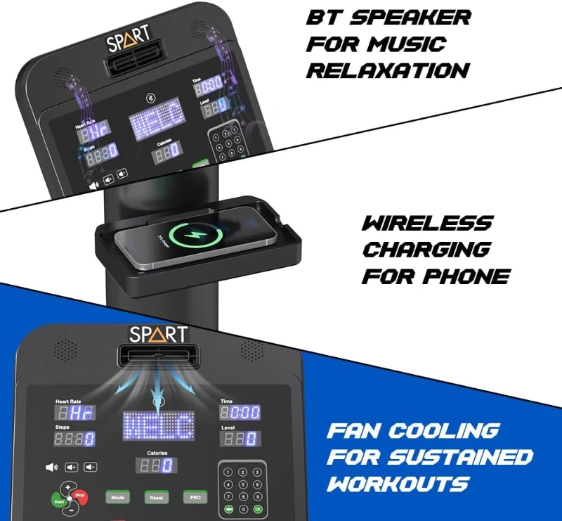 SPART Professional Stair Stepper Machine with 18"" LED Display, 15-Speed Levels, Speaker, Cooling Fan, Wireless Charger and Safety Key — Commercial Home Climber