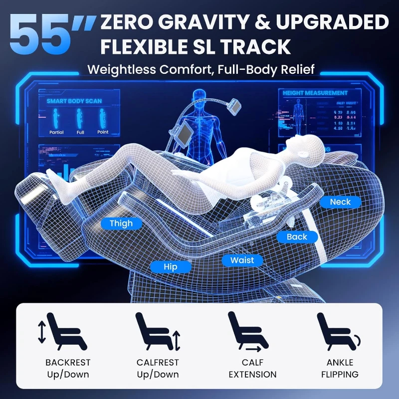 Space Walk & Ankle Stretch 4D Massage Chair — Zero Gravity SL-Track Shiatsu Recliner with Electric Calfrest Extension, Foot Rollers & AI Voice (S002 Black)