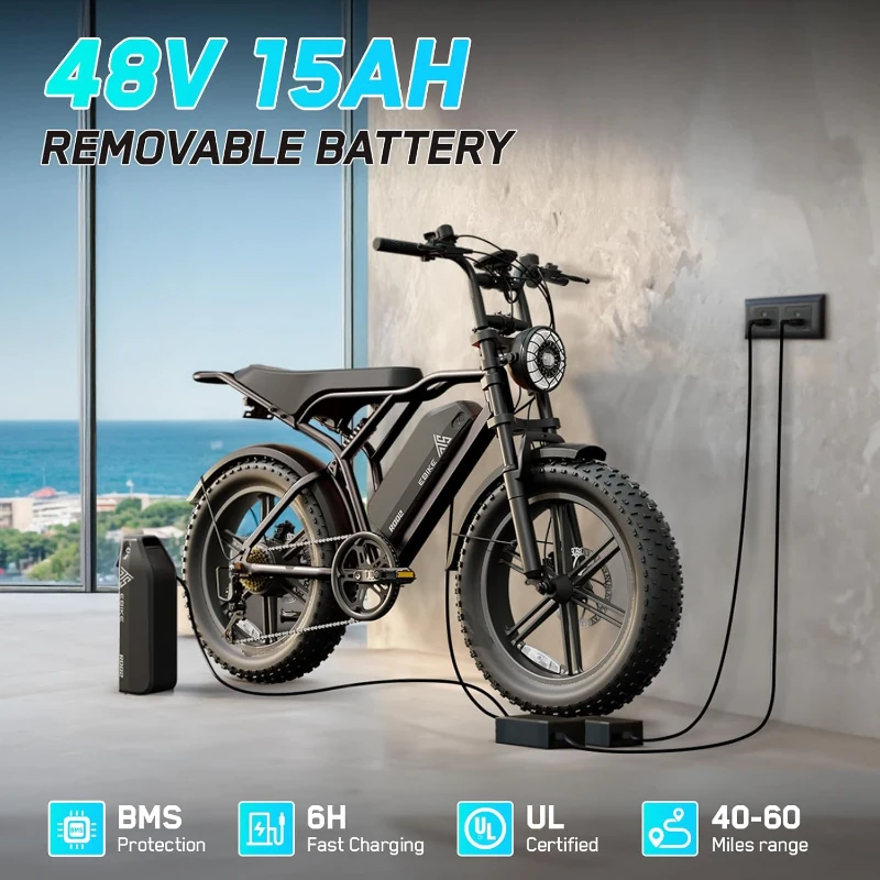 TST Adult Electric Bike — 1500W Peak (750W) Motor, 28 MPH Top Speed, 20-inch Fat Tire Ebike with 48V 15Ah/25Ah Removable Battery, Hydraulic Suspension & 7-Speed