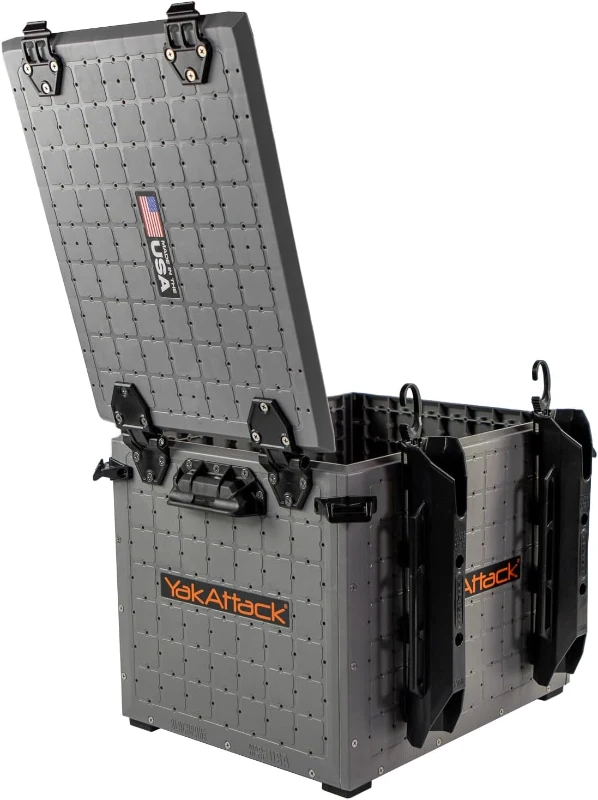 YakAttack BlackPak Pro 13in x 16in Kayak Fishing Crate – Battleship Grey, 4 TetherTube Rod Holders | Lightweight Durable Customizable