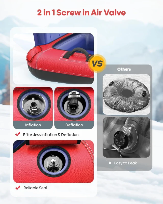 QPAU Oversized 2-Person Inflatable Snow Tube with Canvas Cover — Heavy-Duty Toboggan (63.5"" x 33.5"") with Reinforced Handles for Adults & Kids