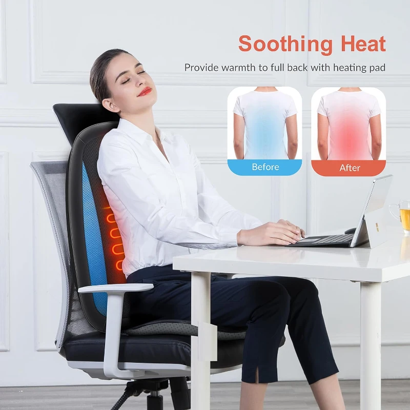 COMFIER Heated Shiatsu Back Massager Pad, Deep Tissue Kneading Seat Cushion with Adjustable Zones, Heat & Vibration for Home or Office – Gift
