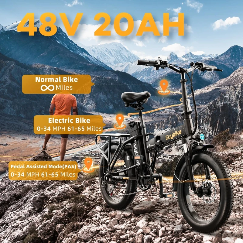 1000W Folding Electric Bike - 48V 20Ah Detachable Battery, 30+ MPH, 80-Mile Range, 20-inch Fat Tire, EABS Brakes & 7-Speed