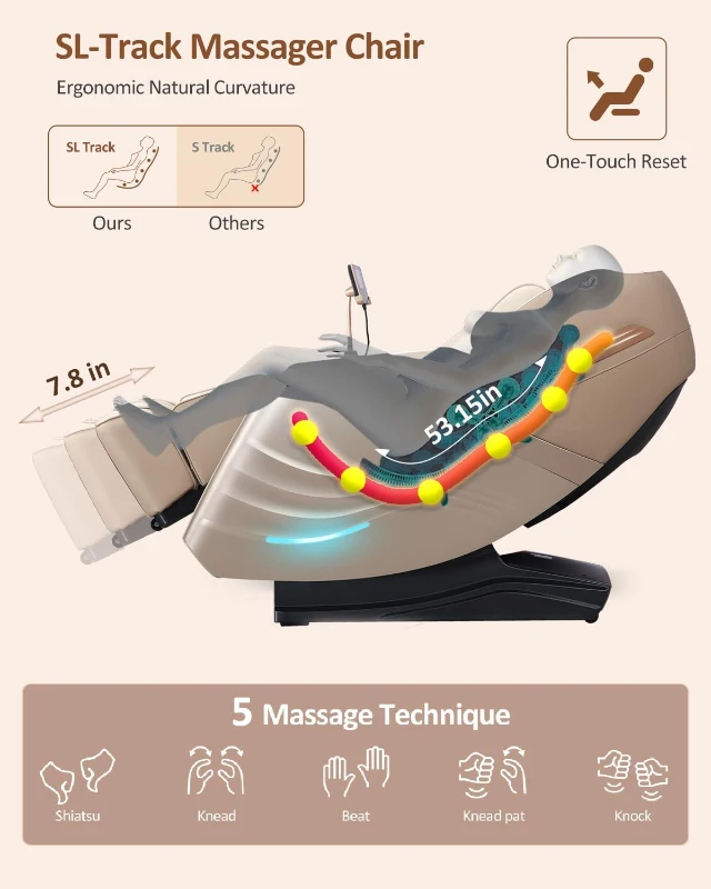 RELX 2026 Full-Body Massage Chair — 20-Mode Zero-Gravity SL-Track Shiatsu Recliner with Built-in Heat, Airbag Massage, Body Scan, Deep Yoga Stretch, Calfrest Extension & AI Control (Cream)