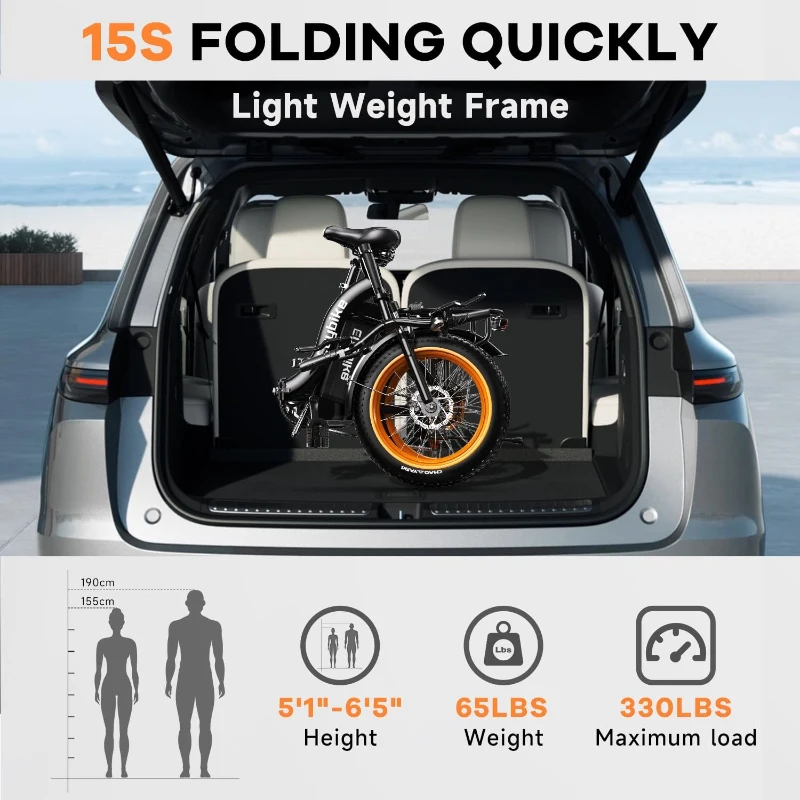 KEBIKO 1000W Folding Electric Bike — 48V 20Ah Removable Battery, 30+ MPH Top Speed, Up to 80-Mile Range, 20"" Fat Tire Dual-Suspension Foldable E-Bike for Adults