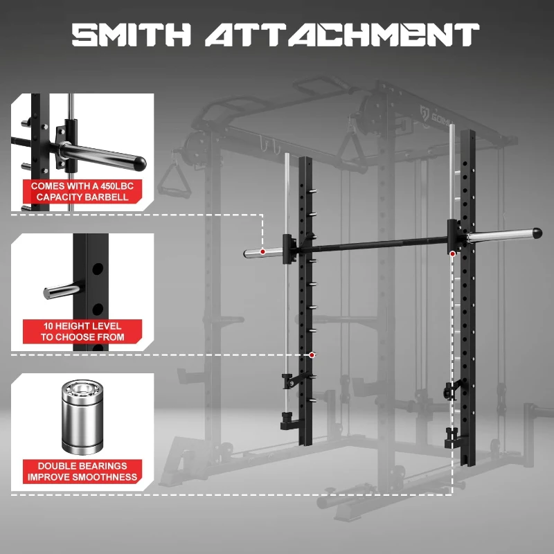 GOIMU S1-V4 Smith Machine Power Cage — 2000 lb Capacity All-in-One Squat Rack with Cable Crossover System and Multiple Attachments