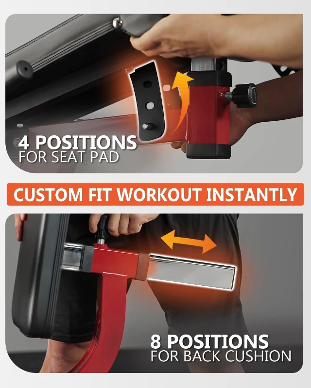 GMWD LE02 Plate-Loaded Leg Extension & Curl Machine, Adjustable Lower-Body Exercise Bench with Rotary Leg Attachment, Home Gym Thigh Trainer (Red)