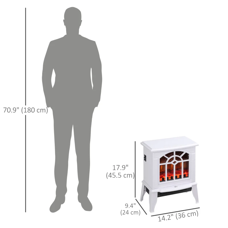 HOMCOM Electric Fireplace Heater, Freestanding Fireplace Stove with Realistic Flame and Overheat Protection, 750W/1500W, White