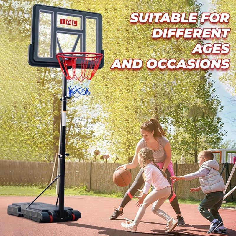 IGL Portable Basketball Hoop – 44"" PE Backboard, Adjustable 5.6–10 ft, Mobile Outdoor Goal with 13.2 GAL Base