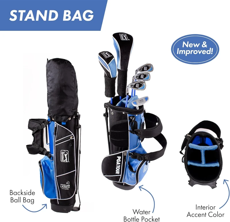 PGA TOUR Youth 10-Piece Golf Set for Ages 8–12 & 12+, Right or Left-Handed – Lightweight Clubs with Stand Bag