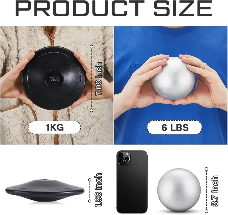 Deekin 2-Piece Training Set — 1 kg Rubber Discus + 6 lb Shot Put (Black) for School Track & Field Practice