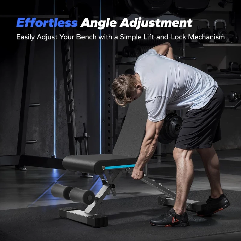 MERACH Foldable Weight Bench - Adjustable Incline Bench Press, 990 lb Capacity, 72 Training Angles for Full-Body Workouts