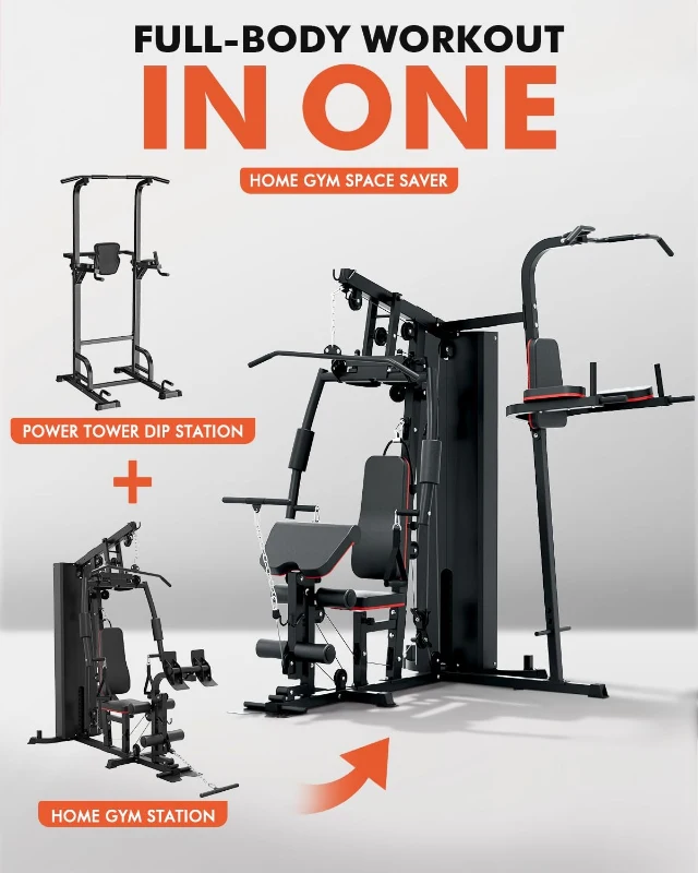 Mikolo Home Gym Station — Multifunctional Full-Body Workout Machine with 150 lb Weight Stack, Over 90 Exercises