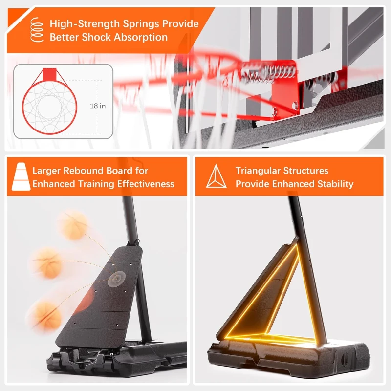 Portable Adjustable Basketball Hoop System 10ft with 45/48in Steel-Framed Backboard — Stable, Wheeled Design for Youth and Adult Play