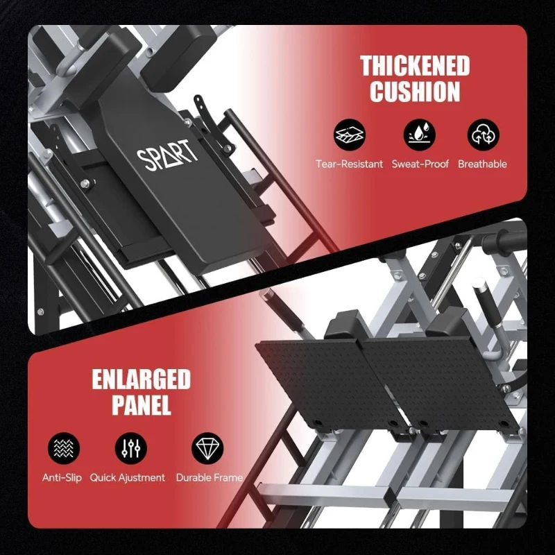 SPART 5-in-1 Iso Leg Press & Hack Squat Machine with Linear Bearing System, Adjustable Calf Raise, Commercial-Grade Leg Training Station with Plate Storage and Band Pegs