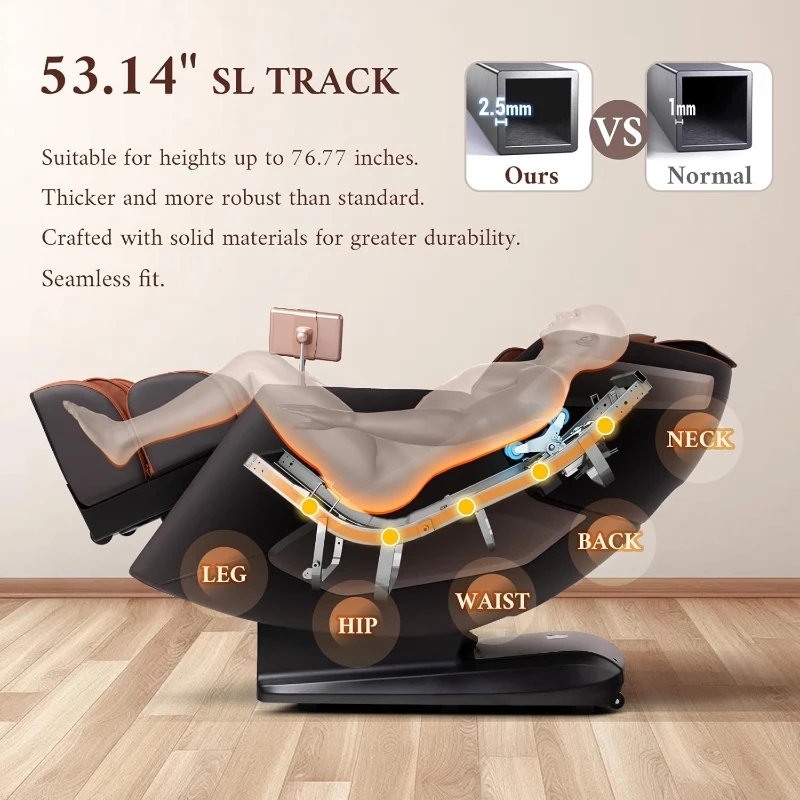 4D Full Body Massage Chair Recliner with Voice Control, 53.14"" SL Track, Electric Calf Extension, 12 Auto Modes, USB-C, Bluetooth Speakers & TFT Screen