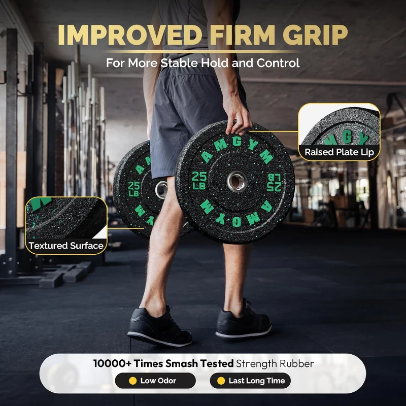 AMGYM 400 lb Bumper Plate Set — 2-Inch Olympic Rubber Plates, Recycled Rubber, Color-Coded