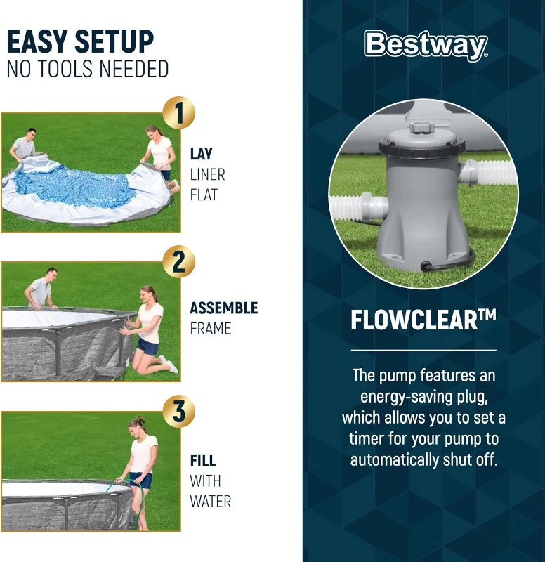 Bestway Steel Pro MAX 12' x 30"" Round Above-Ground Family Pool Set with Metal Frame, Liner and 330-Gallon Filter Pump – Gray