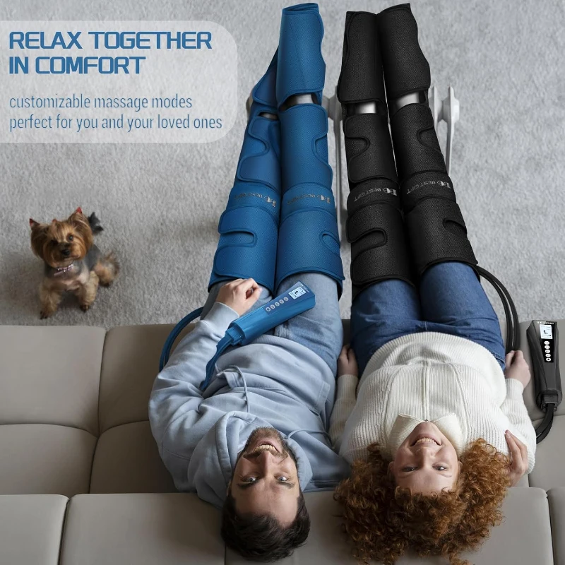 Air Compression Leg Massager with Heat — Full Leg (Foot to Thigh) Compression Therapy for Varicose Veins, Muscle Fatigue, Cramps, Swelling & Edema — Gift for Mom, Dad, Men & Women