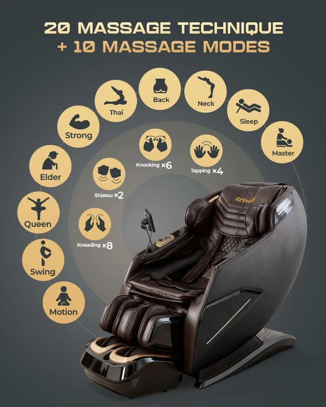 4D SL-Track Full-Body Shiatsu Massage Chair Recliner with Zero Gravity, Core Heating, 20 Techniques, 10 Modes, Deep Yoga Stretch, Foot Rollers, AI Voice, Touchscreen & Wireless Charging