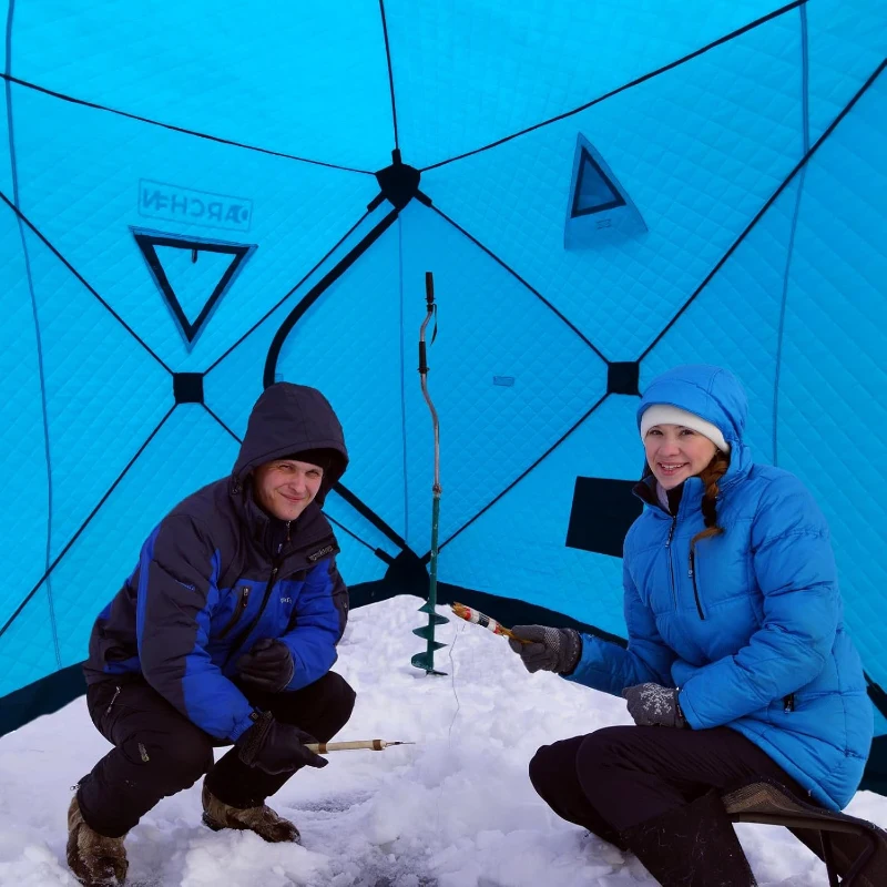 DARCHEN Insulated 3-Layer Pop-Up Ice Fishing Tent for 3–4 People — Thermal Shanty with Reinforced Skirt and Insulation