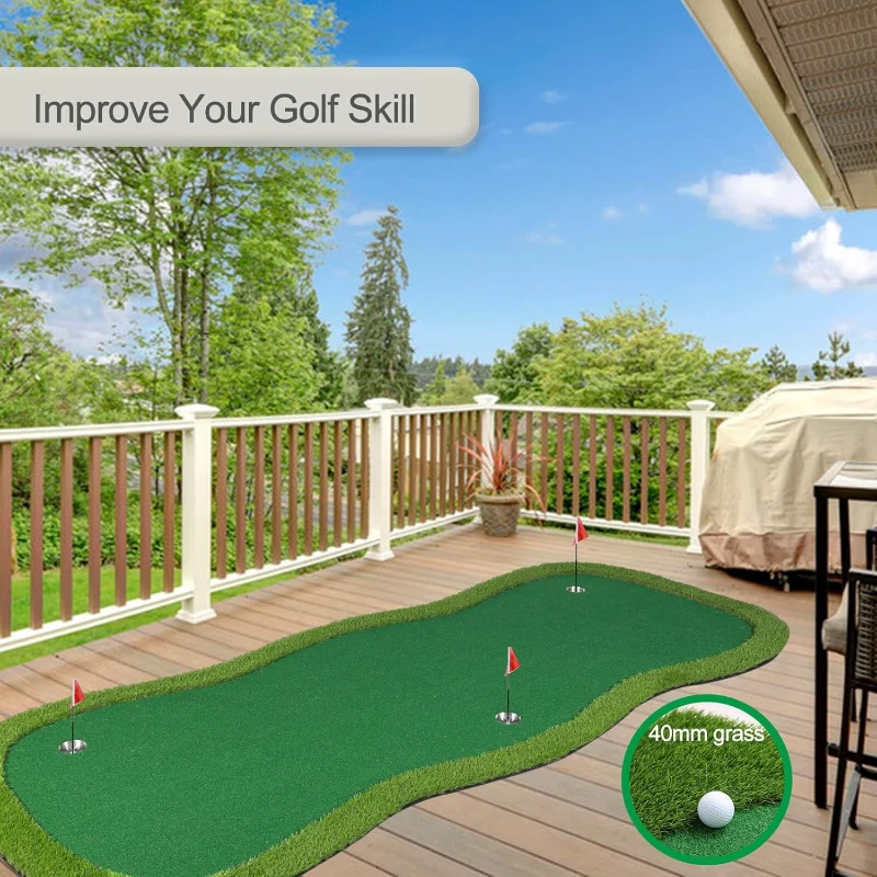 Chriiena Large Professional Putting Green Mat — High‑Density Artificial Turf with Moveable Cups & Slope Pad for Indoor and Outdoor Practice