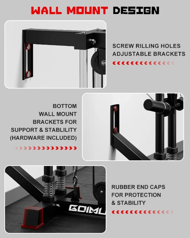 GOIMU WM1 Wall-Mounted Cable Station — 17-Position High & Low Crossover with Removable Footplate for Home/Garage Gym