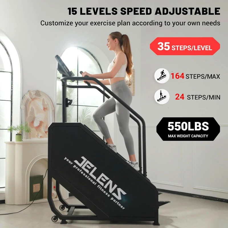 Jelens Commercial-Style Stair Stepper with LED Screen, 550 lb Capacity, 15 Resistance Levels (24–164 Steps/Min) Home Climbing Machine