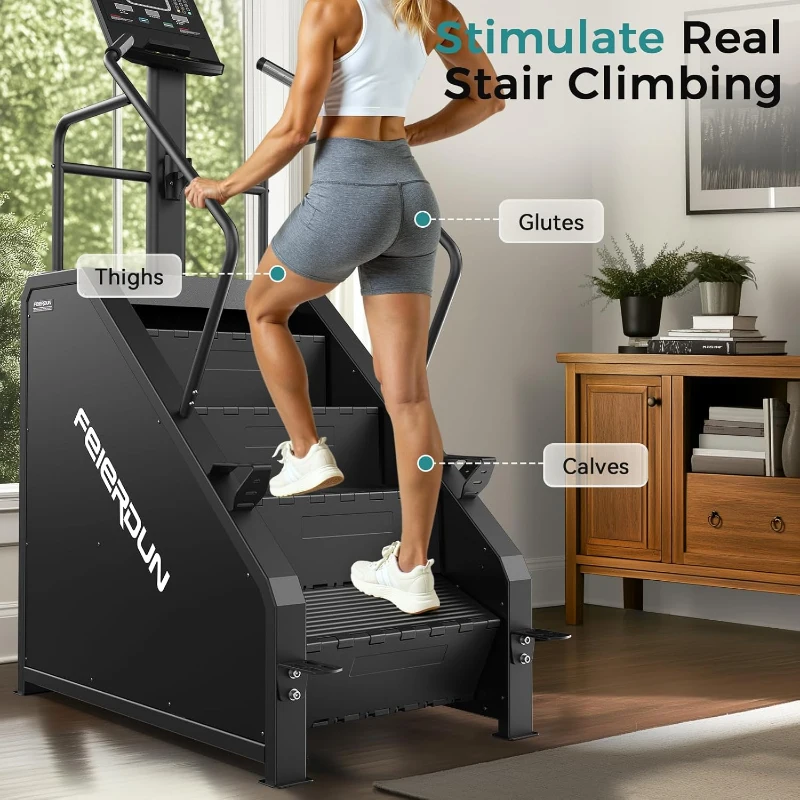 FEIERDUN Commercial-Grade Stair Climber for Home Gym with LED Display, 15-Speed Levels, Cardio & Lower-Body Trainer, 660 lb Capacity, 24–164 Steps/Min