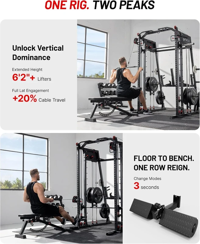 Mikolo M4 2.0 Ultra Smith Machine & 2200 lb Power Rack with Dual Cable Crossover and Leg Hold-Down Attachment