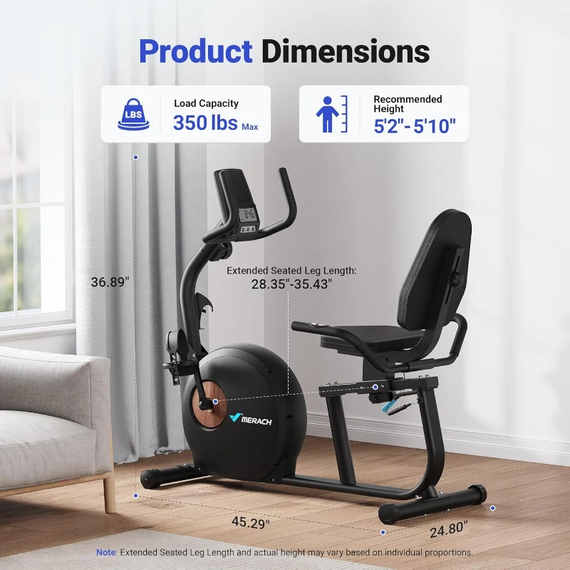 MERACH Recumbent Exercise Bike with Bluetooth & App Connectivity — LCD Display, Heart-Rate Handles, Magnetic Resistance (S08/S23)