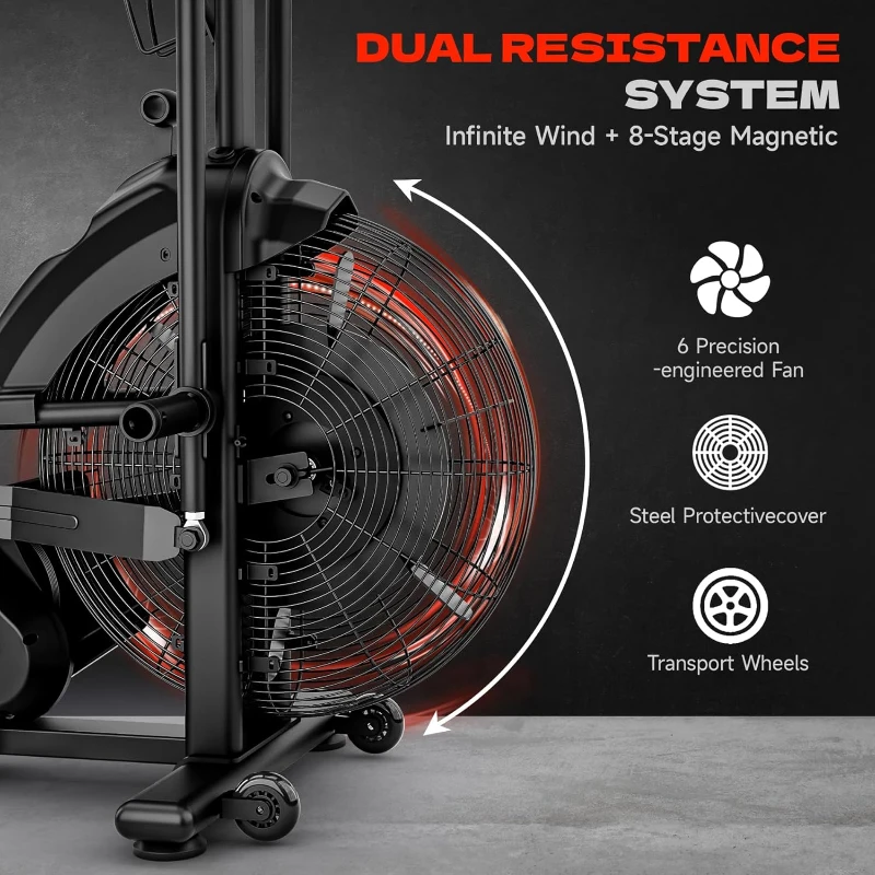 Air Bike with Magnetic & Air Resistance, Dual-Action Fan Bike with APP Connectivity, Dual-Action Handlebars and 350 lb Capacity