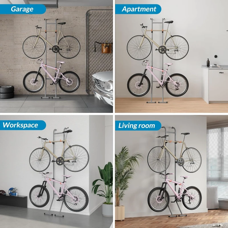 Suchtale 2-Bike Gravity Rack | Floor-to-Wall Bicycle Organizer for Garage & Indoor Storage — Adjustable Arms, Wall-Lean or Fixed Mount, Fits Road, MTB & E-bikes