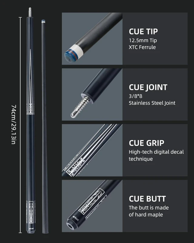 CRICAL 58"" Carbon Fiber Pool Cue Set CL-02 — Professional Low-Deflection Billiard Cue with 3/8×8 Joint and 12.5mm Tip