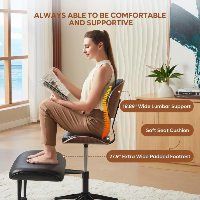 Bestier Ergonomic Bentwood Meditation Chair with Wider Spinal Back Support, 360° Swivel and Adjustable Height Cross‑Legged Office Chair for Adults up to 300 lbs (Contemporary Bentwood, Black)