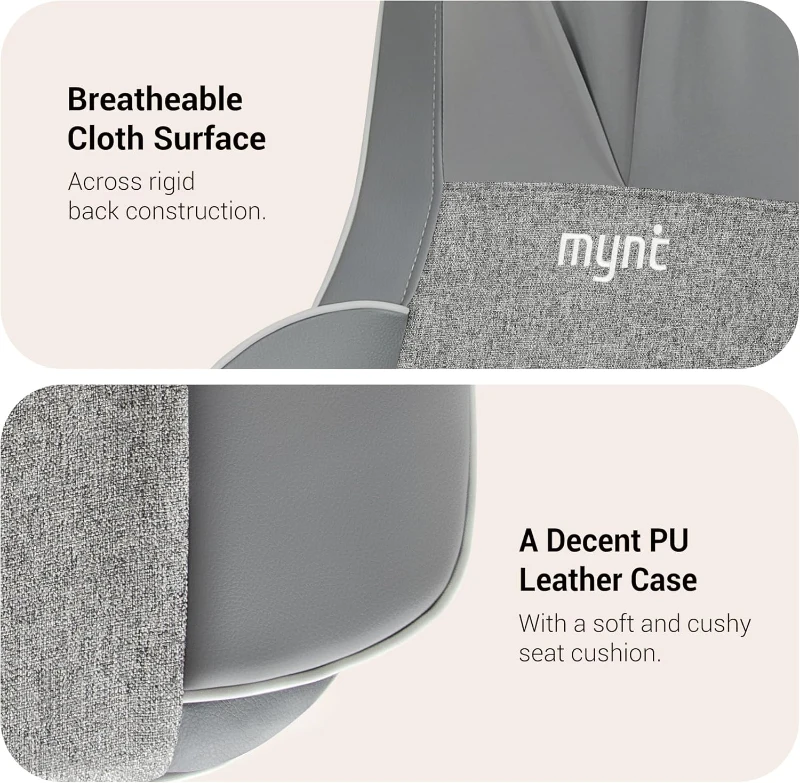 Mynt 2D & 3D Shiatsu Neck and Back Massager Pad — 10 Deep Kneading Nodes, Adjustable Height, Heat, Spot & Demo Modes — Portable Gray Chair Massage Cushion